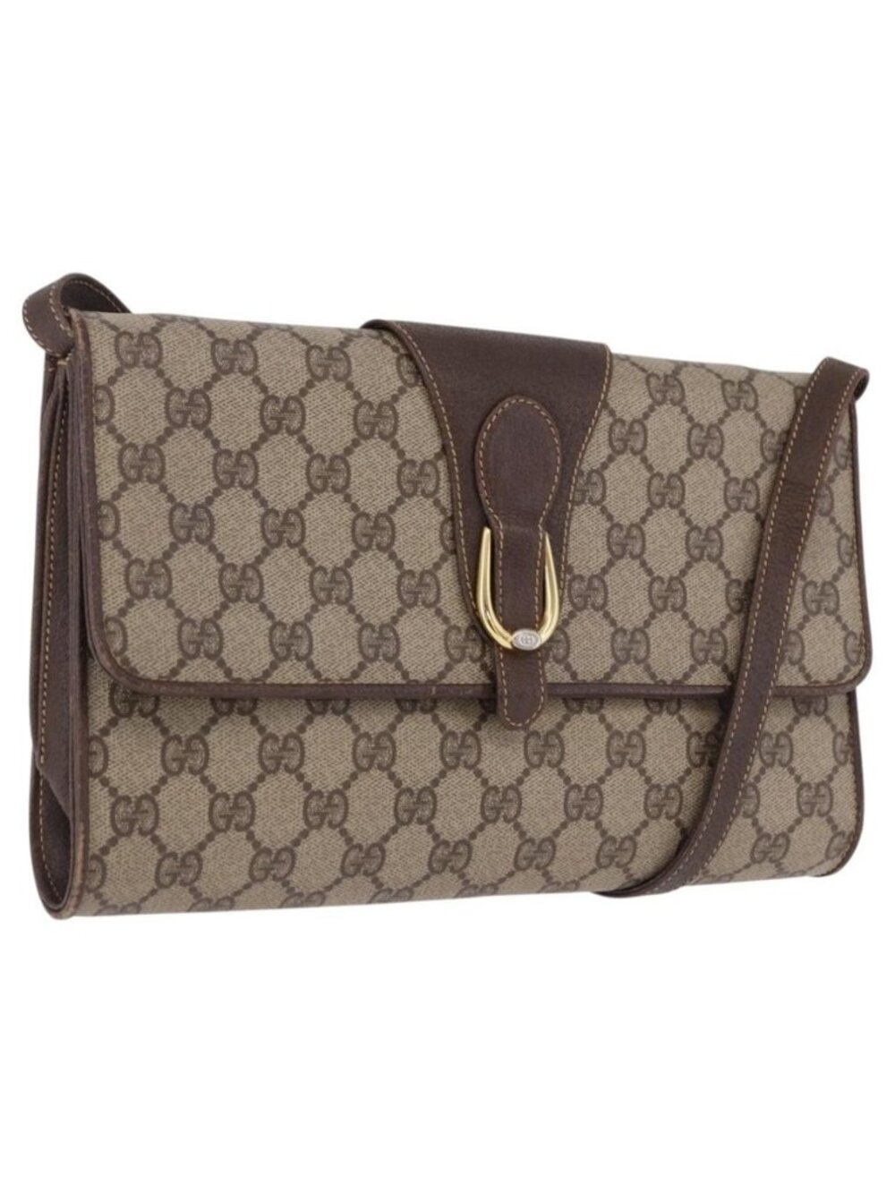 Authentic GUCCI GG Supreme Shoulder Bag PVC Beige Gold 904 02 050